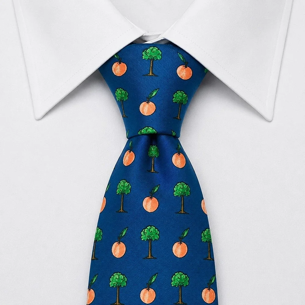 Brooks Brothers Necktie Mens OS Blue Peach Tree Silk‎ Novelty Print USA Made Tie